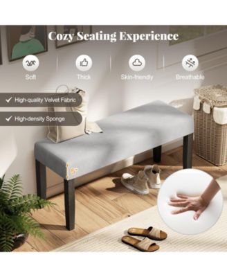 Bedroom Upholstered Bench with Cushioned Seat and Wood Legs