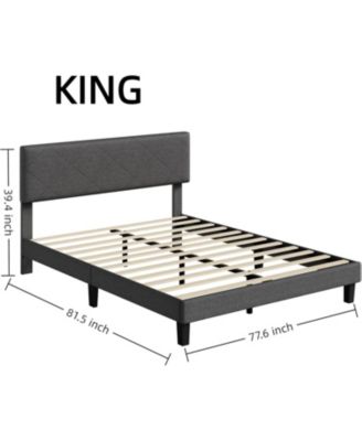 Size Bed Frame with Upholstered Headboard, Size Platform Bed Frame with Wooden Slat Support, Easy Assembly Platform Bed & Noise Free - King