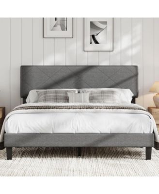 Size Bed Frame with Upholstered Headboard, Size Platform Bed Frame with Wooden Slat Support, Easy Assembly Platform Bed & Noise Free - Full