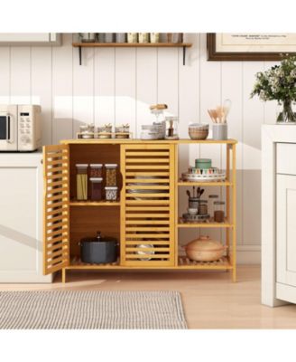 2-Door Bamboo Bathroom Storage Cabinet Organizer with Shelves, Freestanding