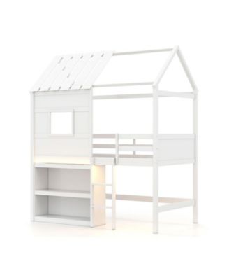 Pine Wood / Plywood / Engineered Wood LED Lighting and Built-In Bookshelf Kids Twin Loft Bed - 44