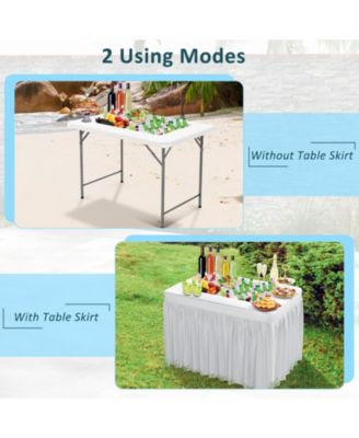 4 ft Folding Ice Bin Table with Skirt and Ice Bucket for Camping, Picnic, Wedding