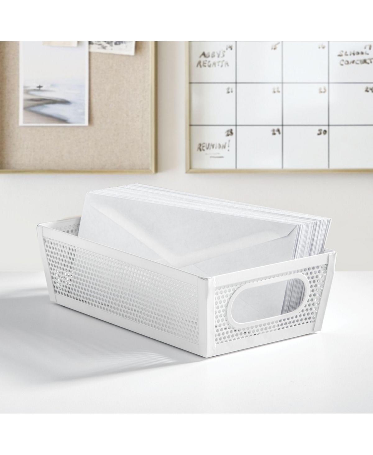 mDesign Perforated Metal Storage Bin with Handles - Set of 4 - Matte White