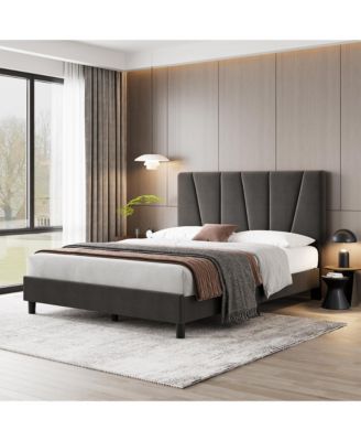 Queen Bed Frame with Adjustable Headboard, Upholstered Platform