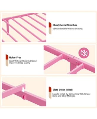 Twin Metal Platform Bed Frame with Headboard and Footboard, Steel Slat Support, Pink