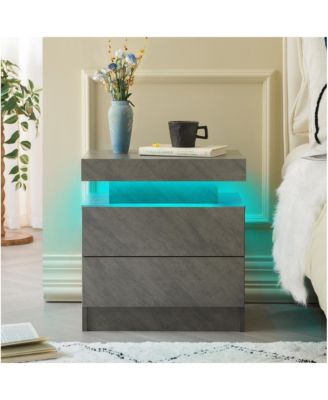 LED Nightstand with 2 Drawers, Bedside Table Cabinet with Adjustable Color Lighting, Modern End Side Table for Bedroom, Living Room