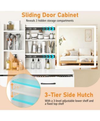 Vanity Desk and Chair Set with Sliding Lighted Mirror and 4 Drawers, Makeup Table