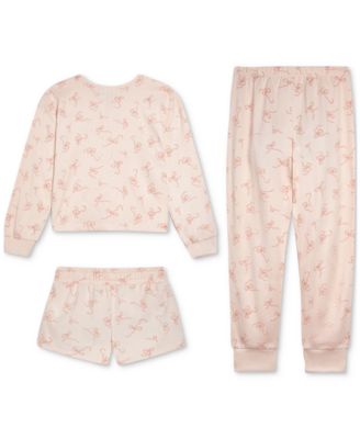 Girls' 6-16 Long-Sleeve Top, Shorts & Pants Pajama, 3-Piece Set