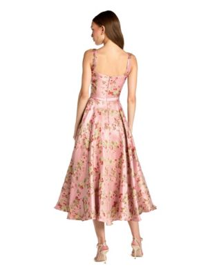 Petite Pink Floral Brocade Square-Neck Midi Dress