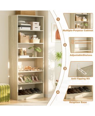 6-Tier Shoe Rack Tower, 80'' Floor Standing Wooden Shoe Organizer