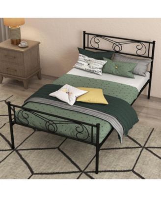 Twin Metal Bed Frame with Headboard and Footboard, Steel Slat Platform, Black