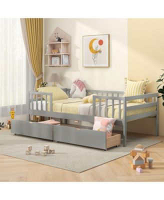 Kids Twin Daybed with Safety Fence and Two Drawers