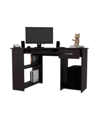 EKKO Corner Computer Desk, L-Shaped Home Office Desk with Drawer, Shelves, and CPU Space