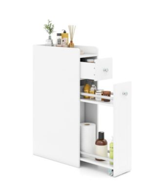 Small 4-Tier Bathroom Storage Cabinet with Slide-Out Drawers, Casters for Easy Move