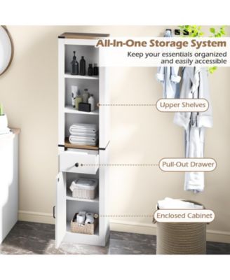 68" Tall Narrow Bathroom Cabinet with Barn Door and Drawer, Slim Storage Organizer