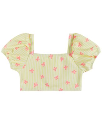 Girls' 2T-5 Puff Sleeve Top, Bikini Bottom, & Matching Headband, 3-Piece Set