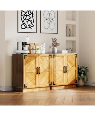 31.5" Farmhouse Sideboard Buffet Cabinet with Storage - Rustic Oak Storage Credenza with Adjustable Shelves, Multi-Functional Coffee Bar