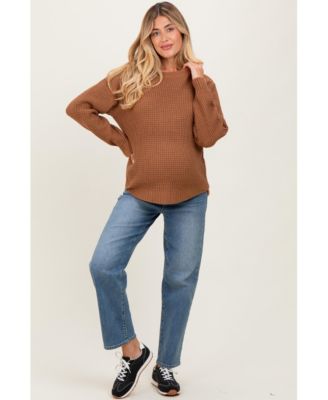 Maternity Ivory Waffle Knit Rounded Hem Sweater