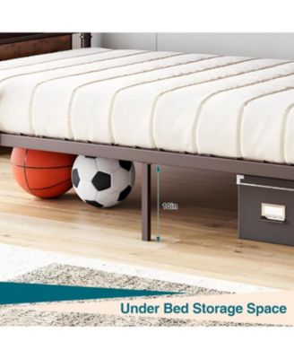 2-in-1 Twin Metal Bunk Bed, Convertible Loft Frame with Guardrails & Ladder, Heavy Duty, Brown