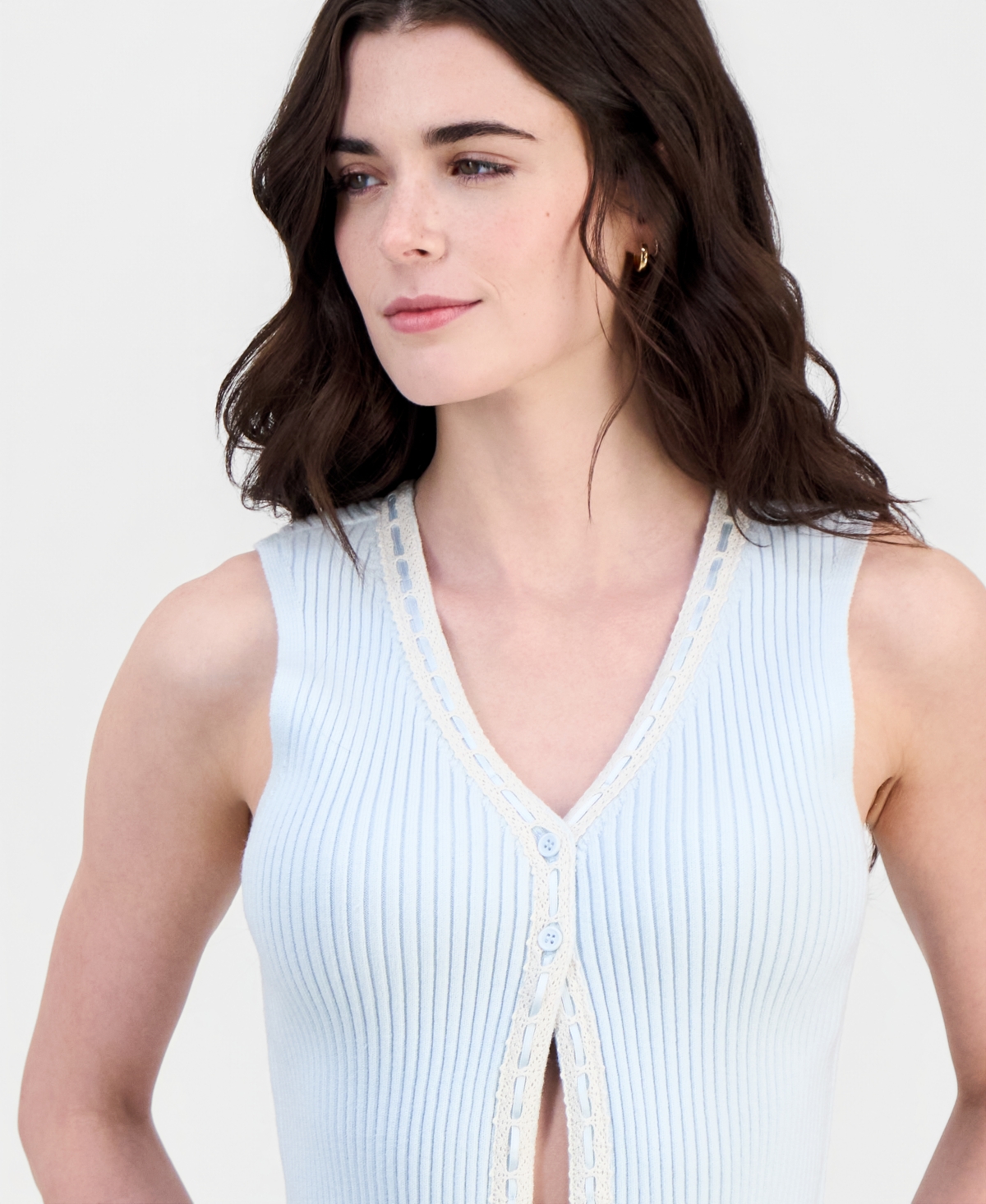 Hippie Rose Juniors' Ribbon-Trim Sweater Vest