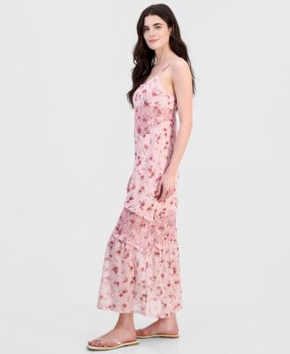 Juniors' Floral Mesh Lace-Inset Dress