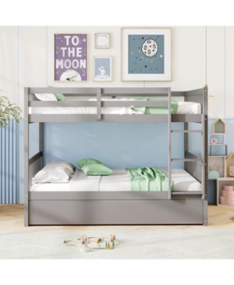 Full Size Wood Bunk Bed with Ladder and Platform Support