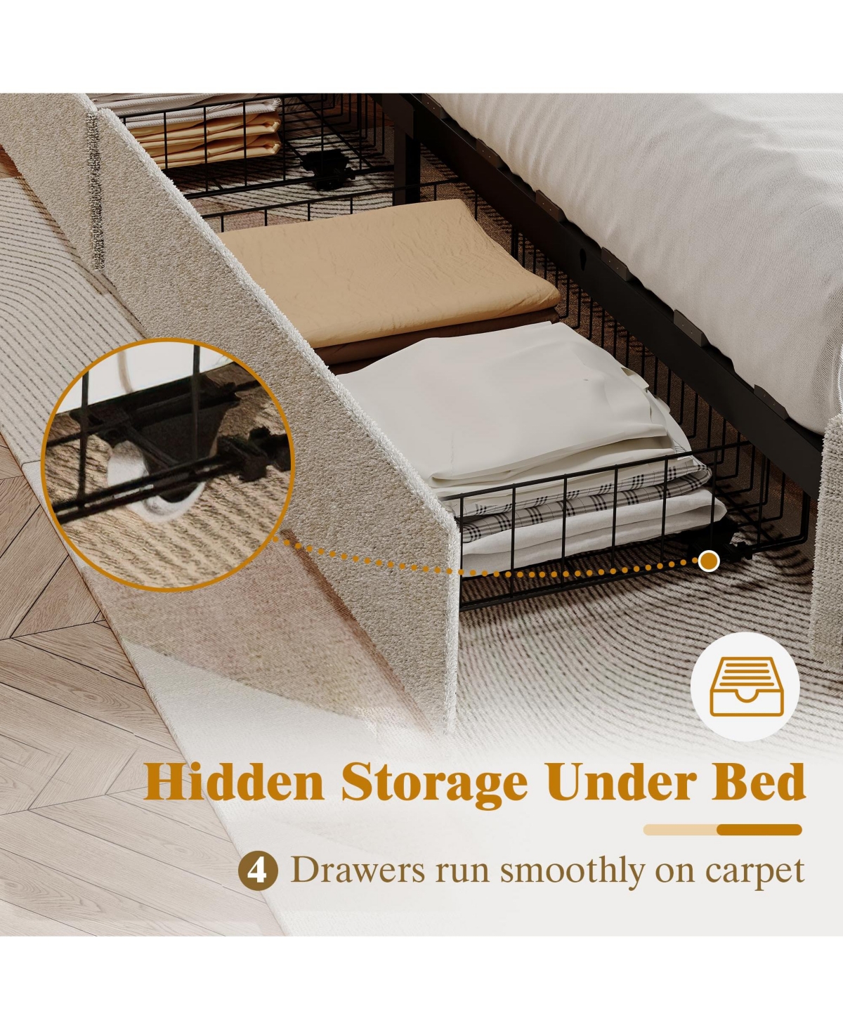 gaomon Full Boucle Upholstered Bed Frame with Headboard, 2 Storage Drawers