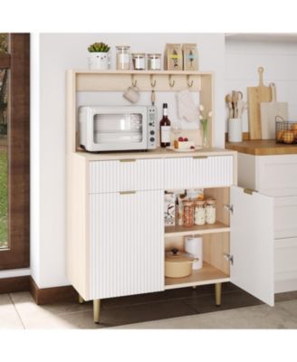 "Fluted Sideboard Buffet Cabinet with Storage, Modern Coffee Bar Cabinet with Adjustable Shelves & 2 Drawers, Wood Console for Kitchen"