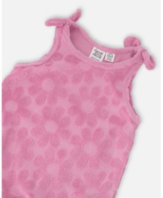 Baby Girls Terry Cloth Romper with Bows Pink