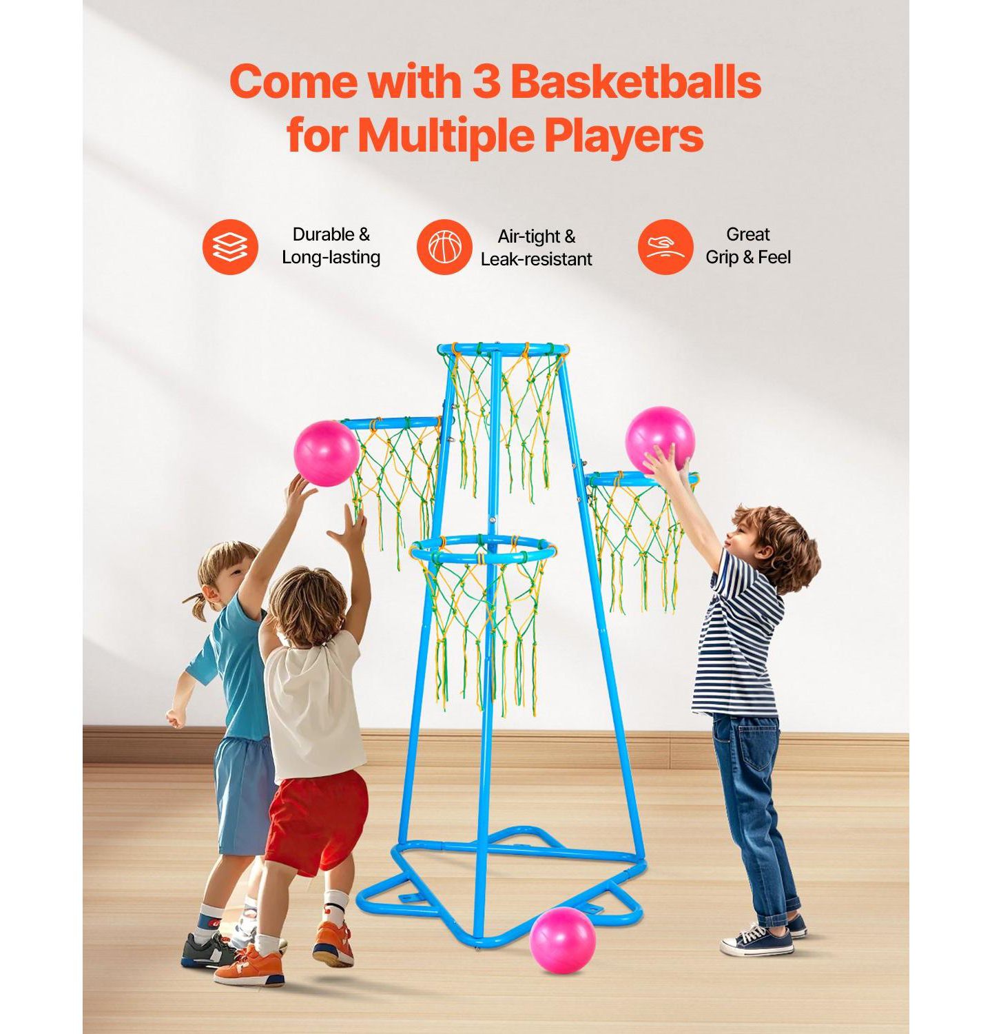Детские игрушки SUGIFT 4-Hoop Kids Basketball Set with Adjustable Height, Ages 3+, цвет: Синий — фото 10