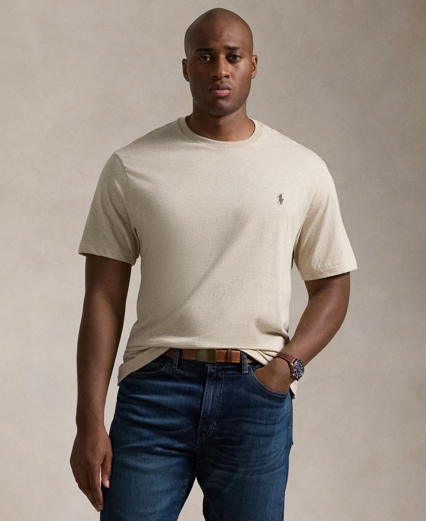 Мужская футболка Polo Ralph Lauren Big & Tall The Iconic Mesh, цвет: Дюнный меланжевый — фото 1