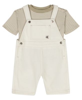 Baby Boys' Striped Top and Natural Denim Shortalls, 2-Piece Set
