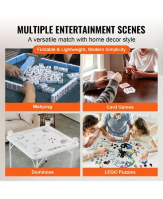 Folding Mahjong Table 4-Player Square Table with Cup Holders