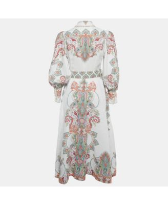 Women's White Paisley Print Linen Ninety-Six Filigree Dress