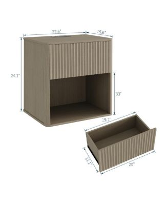 Set of 2 Grey Oak Fluted Nightstands with LED & Charging