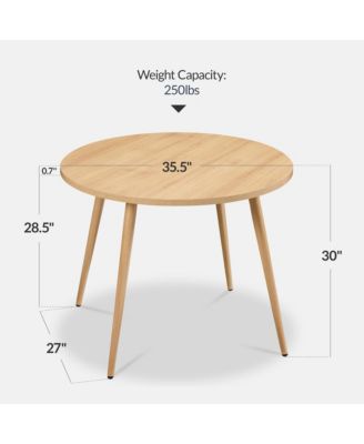 Round Mid-Century Modern 35.5in Dining Table, Dinette for Home or Kitchen w/Wood Finish Steel Legs 