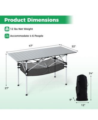 Portable Camping Table with Roll-Up Tabletop and Mesh Basket, Patio Outdoor Use