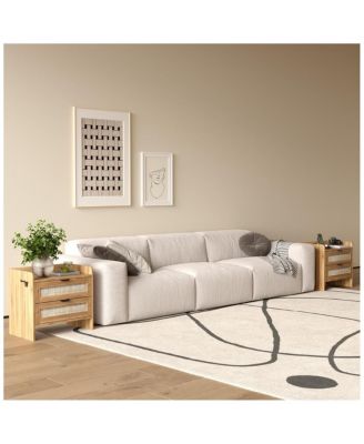 1PC Walnut Brown Rattan Nightstand, 2-Drawer Bedside Table with Type-C Charging Station