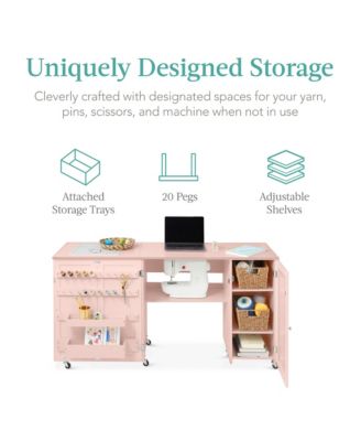 Large Portable Multipurpose Folding Sewing Table w/ Magnetic Doors, Craft Storage