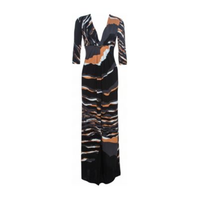 Women's Multicolor Stretch Jersey Draped V Neck Maxi Dress