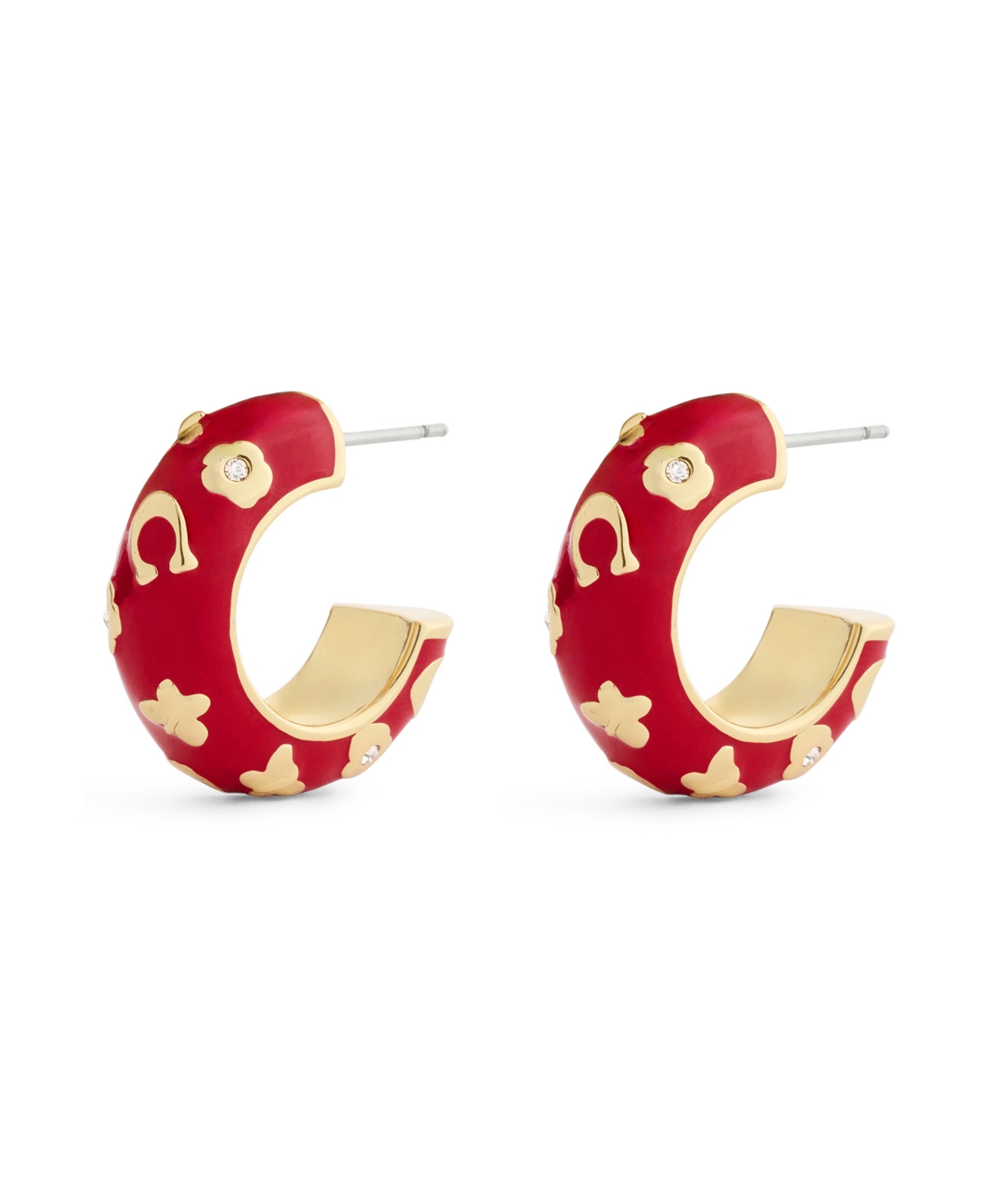Coach Red Signature C Floral Chubby Hoop Earrings