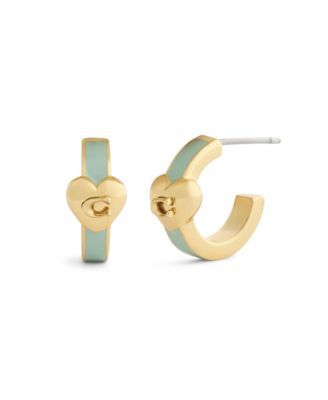 Light Green Signature C Heart Enamel Huggie Earrings