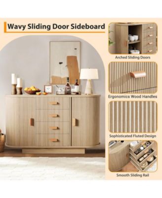 Fluted Sideboard Buffet Cabinet with Storage, 47in Large Wood Kitchen Storage Cabinet Coffee Bar Console Table