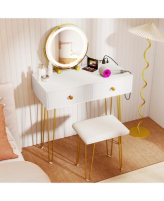 Vanity Desk with Adjustable Lighted Mirror for Bedroom, Makeup Dressing Table