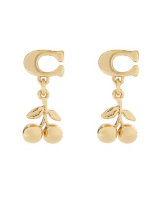 Gold Signature C Cherry Drop Earrings