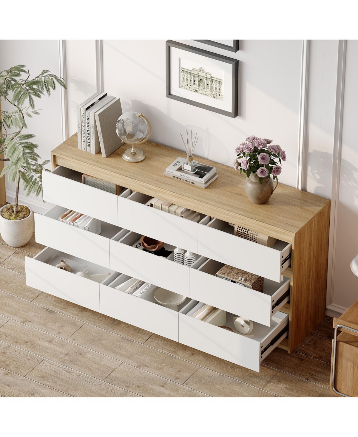 Homsee Rectangle Storage Cabinet, Sideboard, Dresser with 6 Drawers