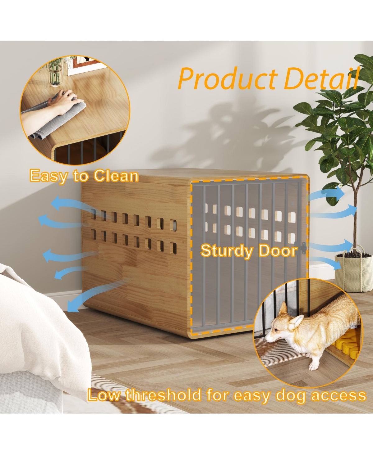 Dog Crate for Medium & Small, Solid Wood Puppy Crates, Dog Kennel Indoor with Door, Pet House