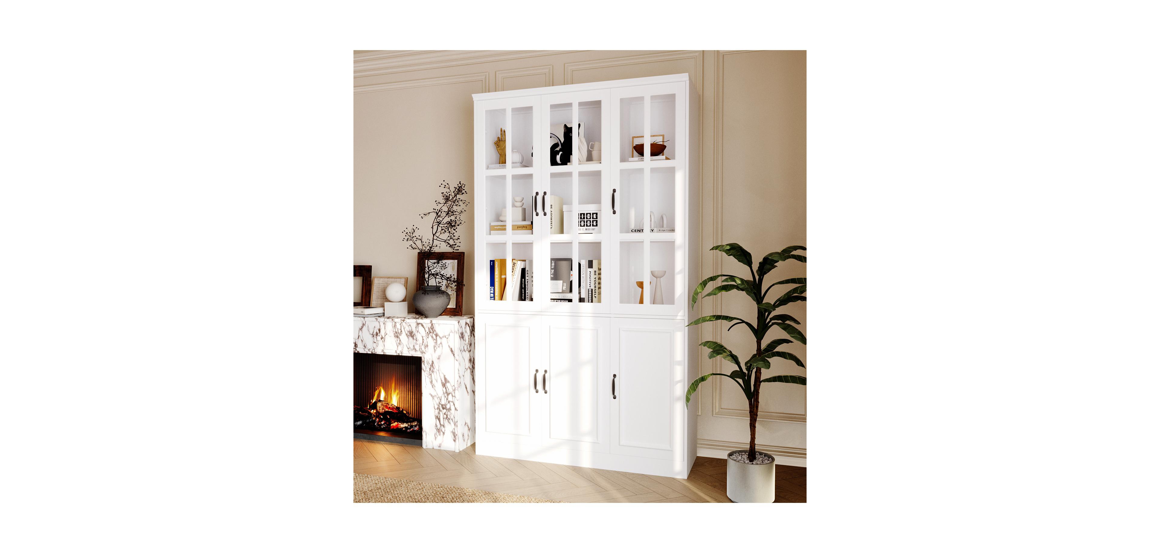 Homsee White Wooden Storage Cabinet Sideboard with 4 Drawers and 3-Tier of Shelf