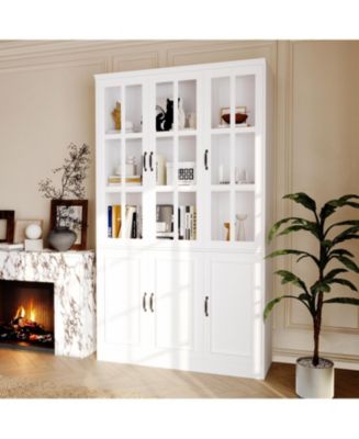 Homsee Bookcase Bookshelf with 10 Storage Shelves & 3 Glass Doors ...
