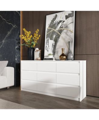 9-Drawer White Paint Finish Dresser Chest of Drawers